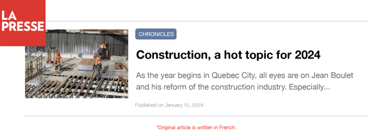 Construction, a hot topic for 2024, by La Presse